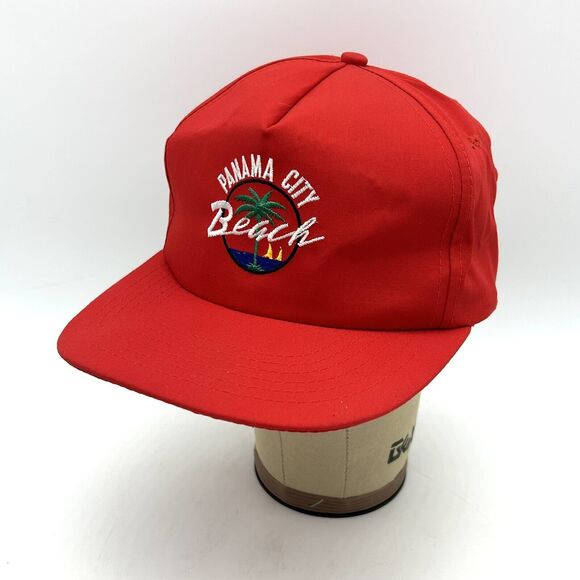 Vintage Panama City Beach Hat Snapback Cap Red Cotton Blend Beach Scene - Picture 2 of 11